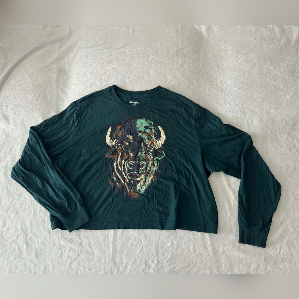 Wrangler Dark Green Long Sleeve Shirt With Buffalo Design